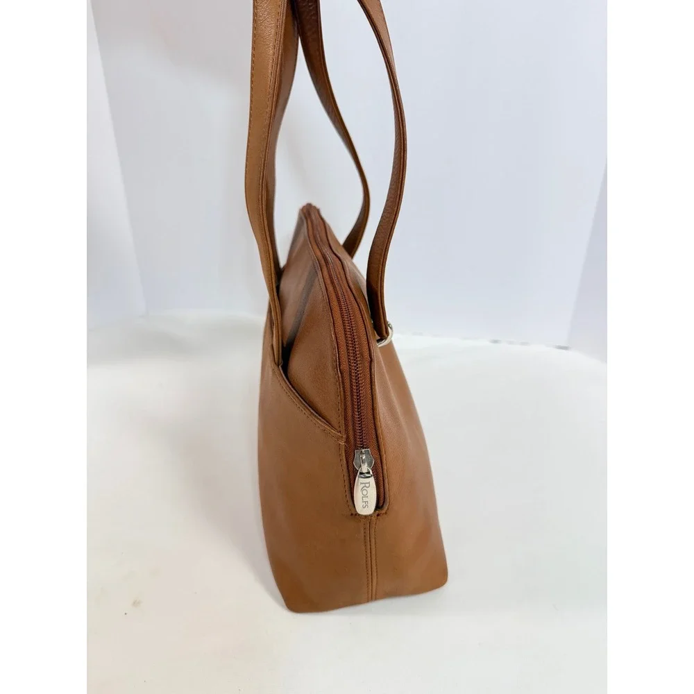 Rolfs Brown Leather Shoulder Bag Zip Top Handbag Vintage Style